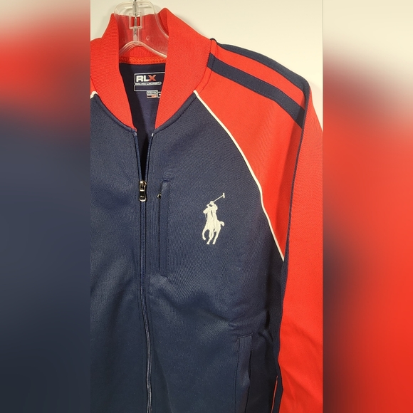 VINTAGE NWT Ralph Lauren RLX Fitness Full Zip Sweatshirt Size Medium Red / Blue - Picture 4 of 16